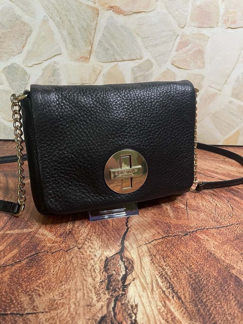 Kate Spade New York Black Pebbled Leather Turnlock Crossbody Shoulder Bag